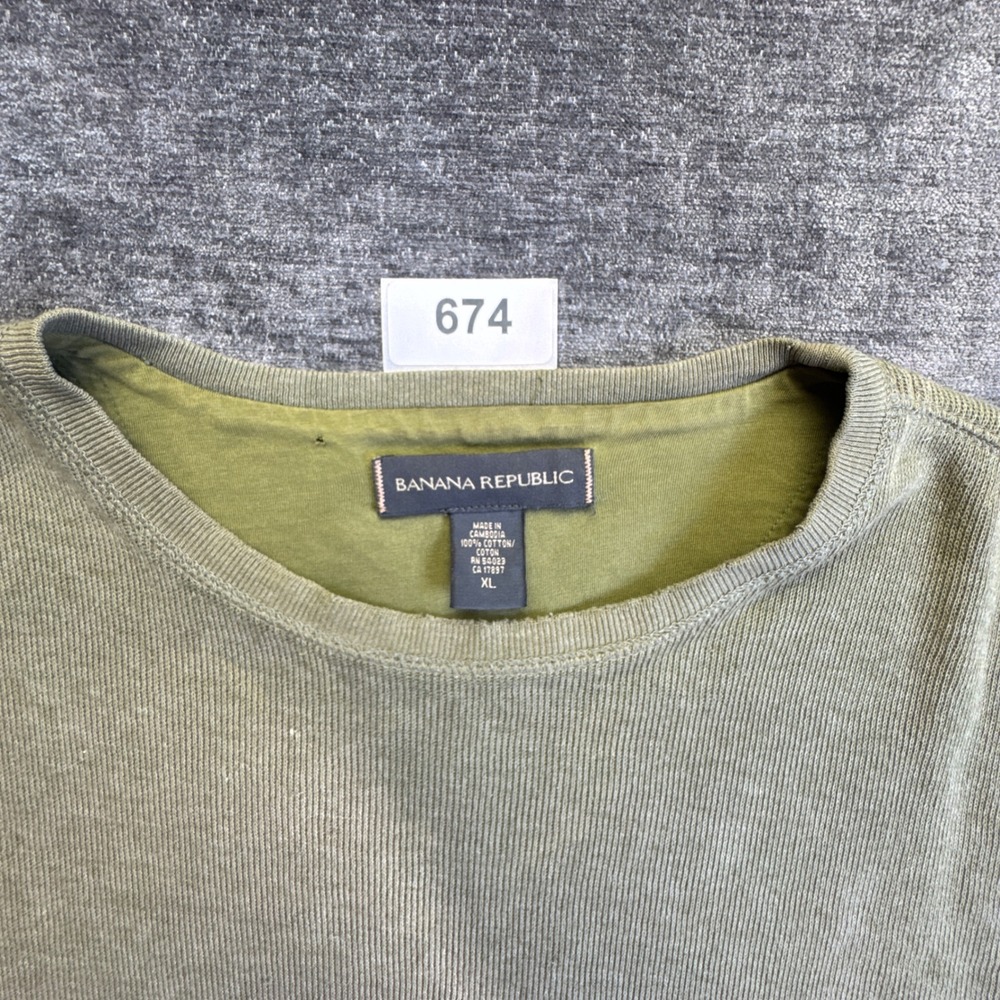 Banana Republic Sweater Men XL Olive Green Ribbed Knit Cotton Pullover Crew Neck - Picture 16 of 16